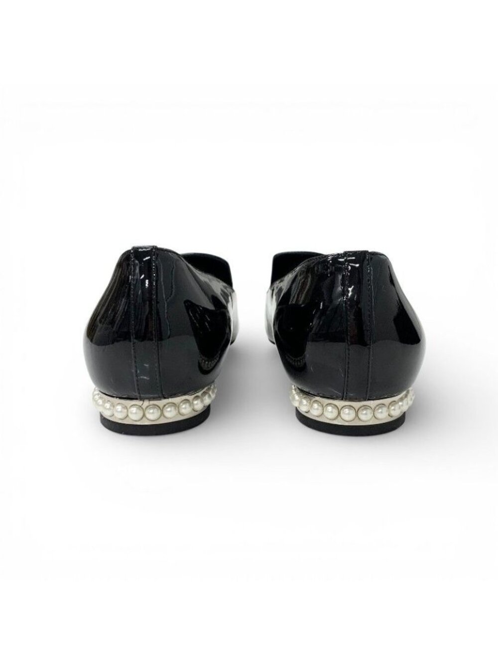 Chanel Loafers Leather Shoes Patent Black Silver CC Logo Pearl Opera Flat - Picture 5 of 10